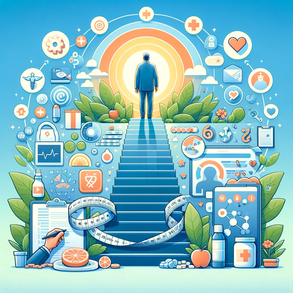 A modern and inspiring image representing the journey of adherence to GLP-1 medications for weight loss and health improvement, emphasizing the supportive environment at 6 Day Medical Weight Loss in Palmdale, Van Nuys, and Los Angeles.